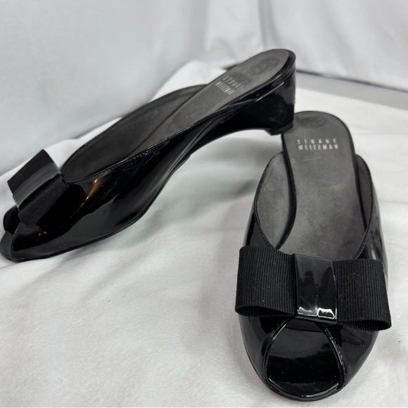 Stuart Weitzman Candy Black Patent Leather Wedge Heel Mule Size 6.5 - Picture 3 of 16